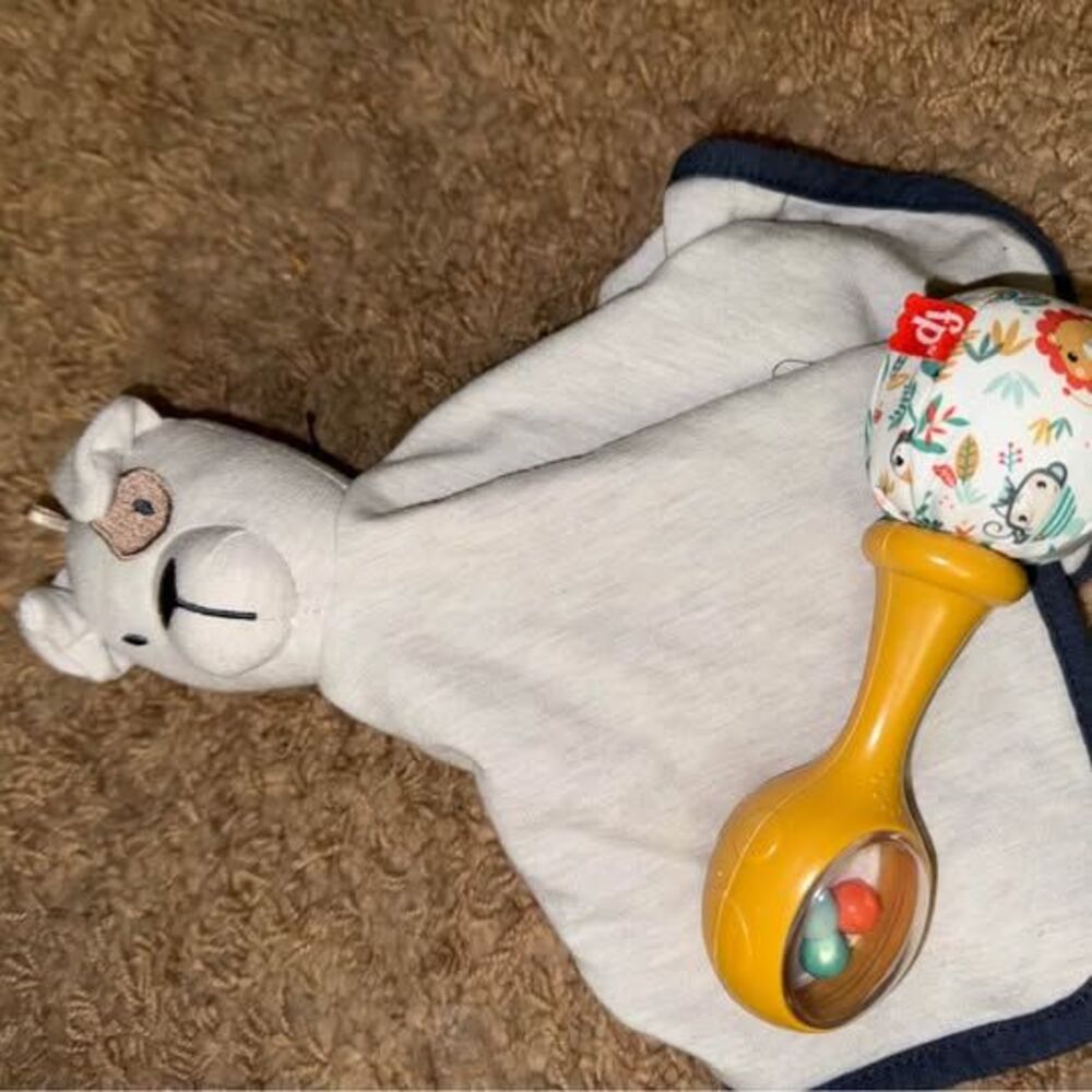 Fisher-Price Baby Rattle and Bear Lovey Security Blanket bundle of 2